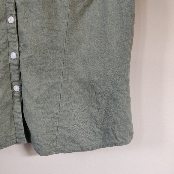 Tres You Green Linen Blend Button-Up Short Sleeve Size 12 - Picture 7 of 12